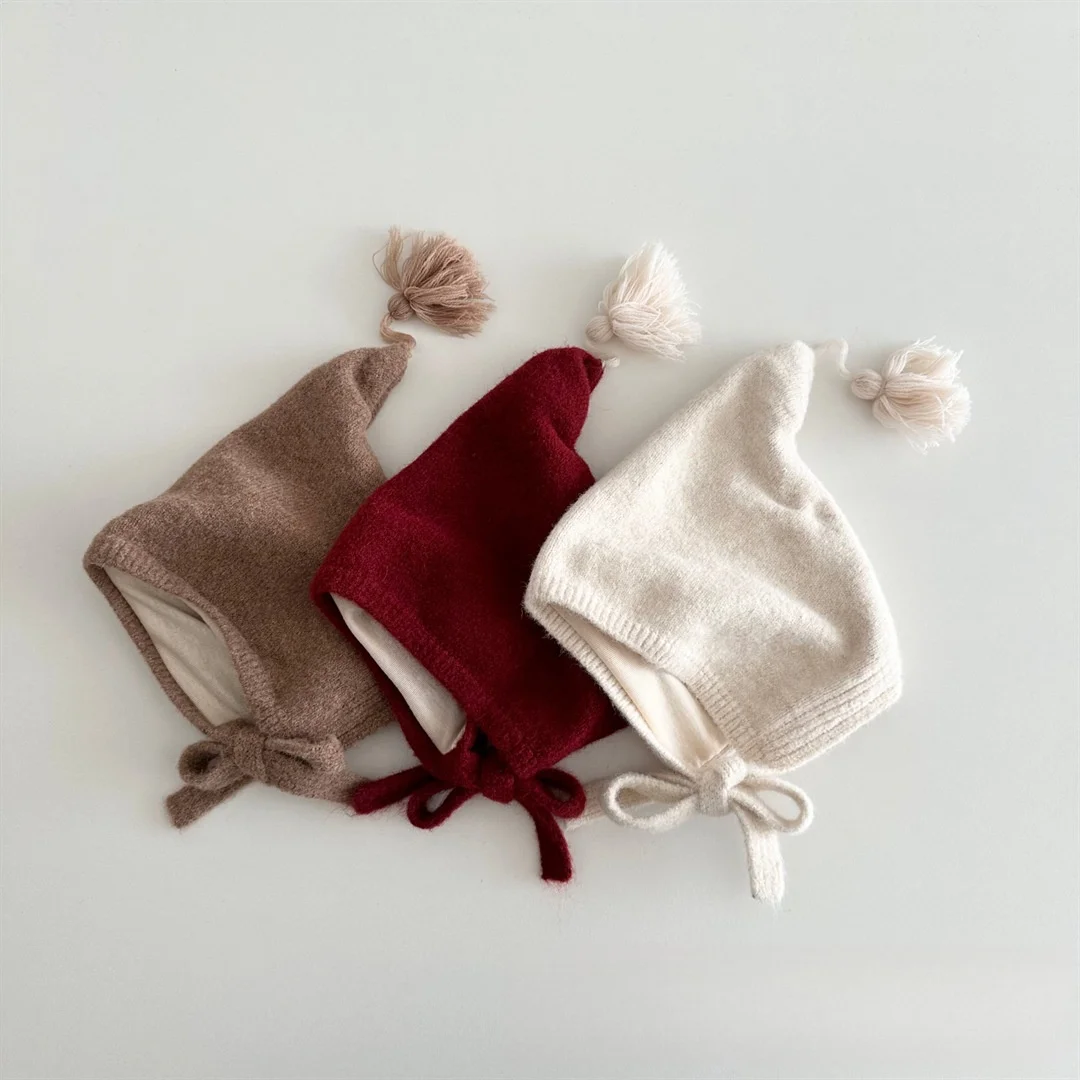 2025 أطفال قبعة الكورية نمط وأشار معالج قبعة مع شرابة 1-4Y بنين بنات محيط الرأس 46-48 سنتيمتر الشتاء الدافئة إيرفلاب