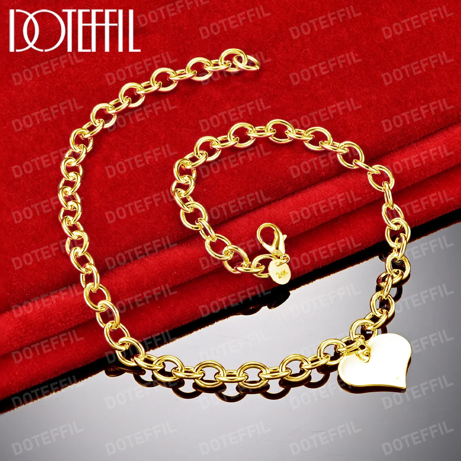 

DOTEFFIL 18K Gold Love Heart Pendant Necklace 18 Inch Chain For Women Man Wedding Engagement Fashion Jewelry