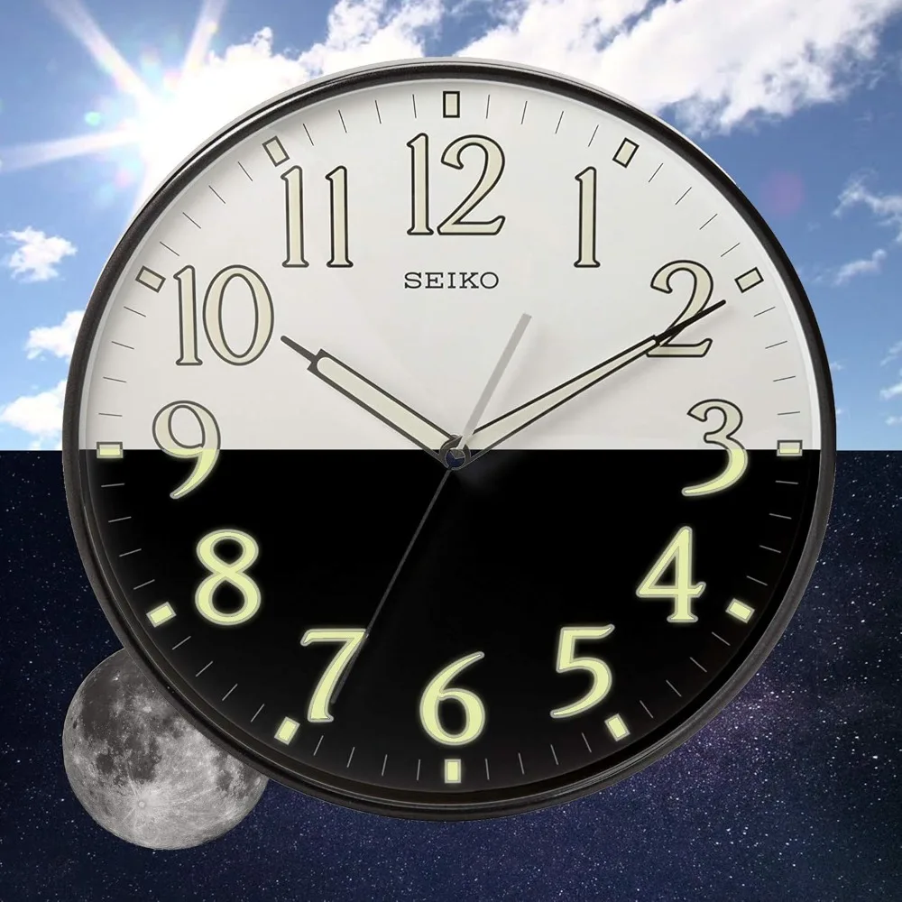 ساعة حائط سوداء مقاس 12 بوصة بأرقام مضيئة وحركة كوارتز تعمل بالبطارية لديكور المكاتب المنزلية