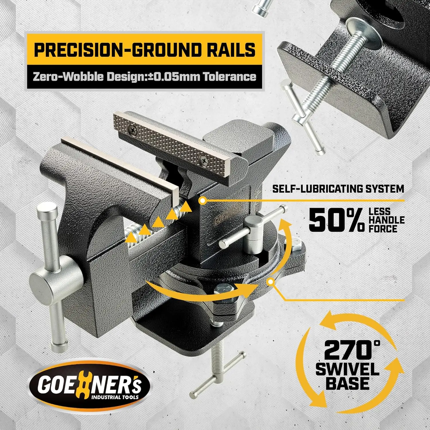 Heavy Duty Cast Iron Bench Vise with Swivel Base, 4.5" Jaw Width for Woodworking and DIY Projects