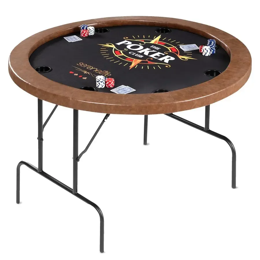 

8Player Round Foldable Poker Table Premium CasinoGrade Design, Brown Felt Surface, WaterResistant Rail, 8 Cup Holders, Blackjack