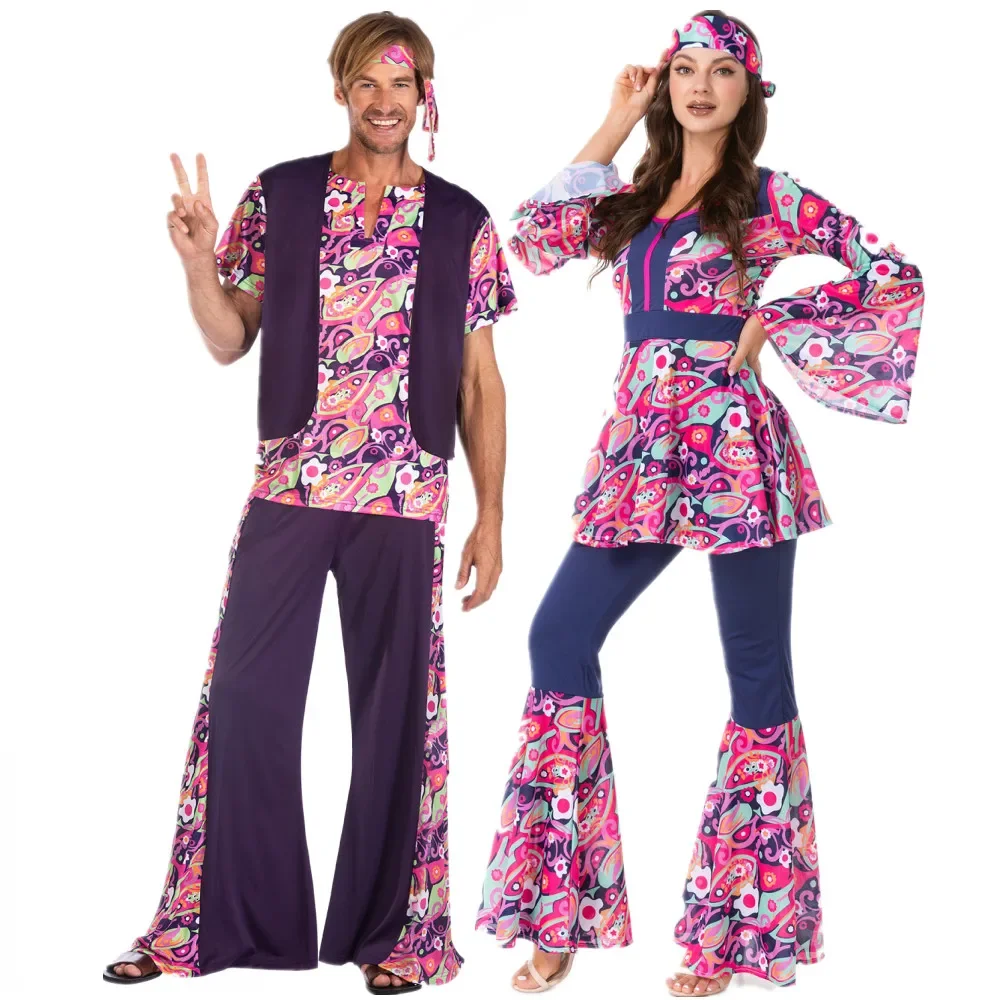 Couples Peace Love Hippies Cosplay Costume Party 60s 70s Hippie Costumes Halloween Vintage Rock Disco Night Club Stage Wear