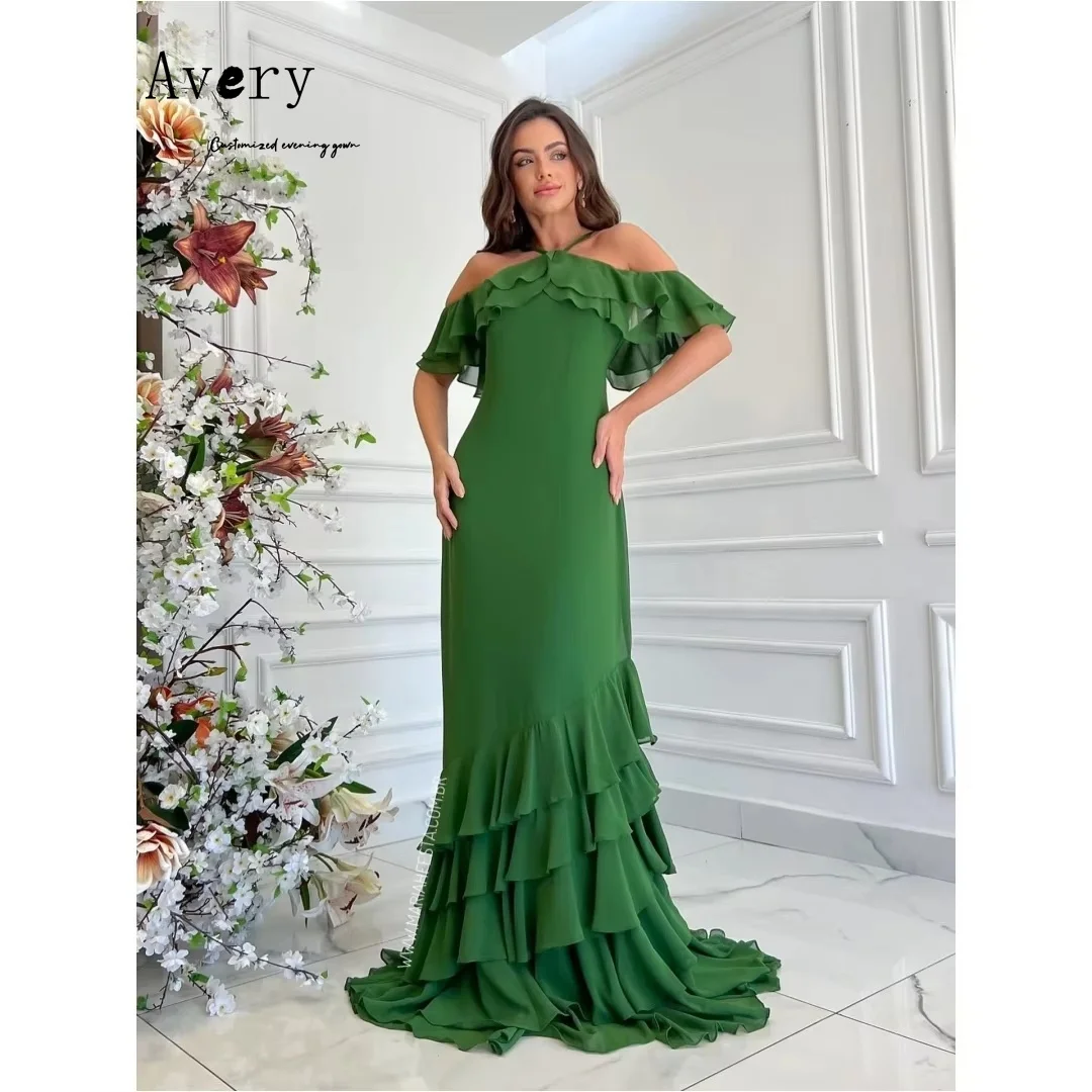 Avery Custom Off-shoulder Multi-layered Fishtail Sleeveless Luxury Dress 2025 Evening Dresses 2025 Woman Luxury Evening Dress