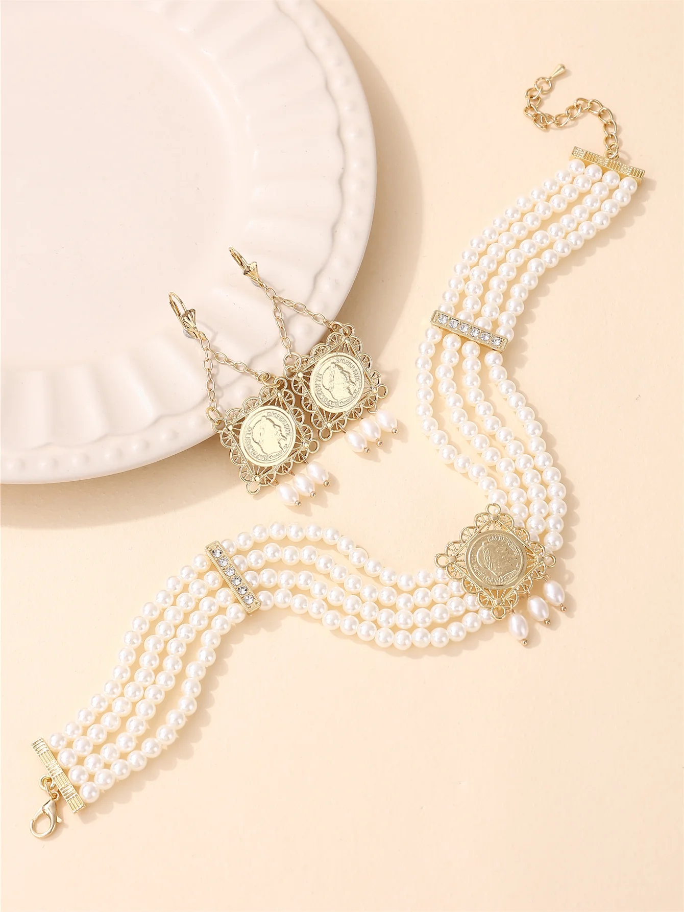 

Ladies' Pearl 2-Piece Set Ladies' Jewelry Set French Retro Style Wedding Party Festival Event Accessories