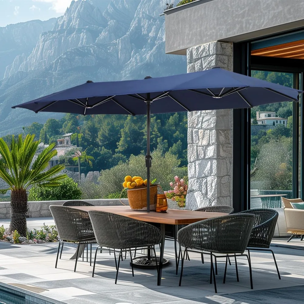 

13ft Rectangle Patio Umbrella, Double Sided Outdoor Table Umbrella with Crank & 1.5" Pole, Large sun shade Market Umbrella