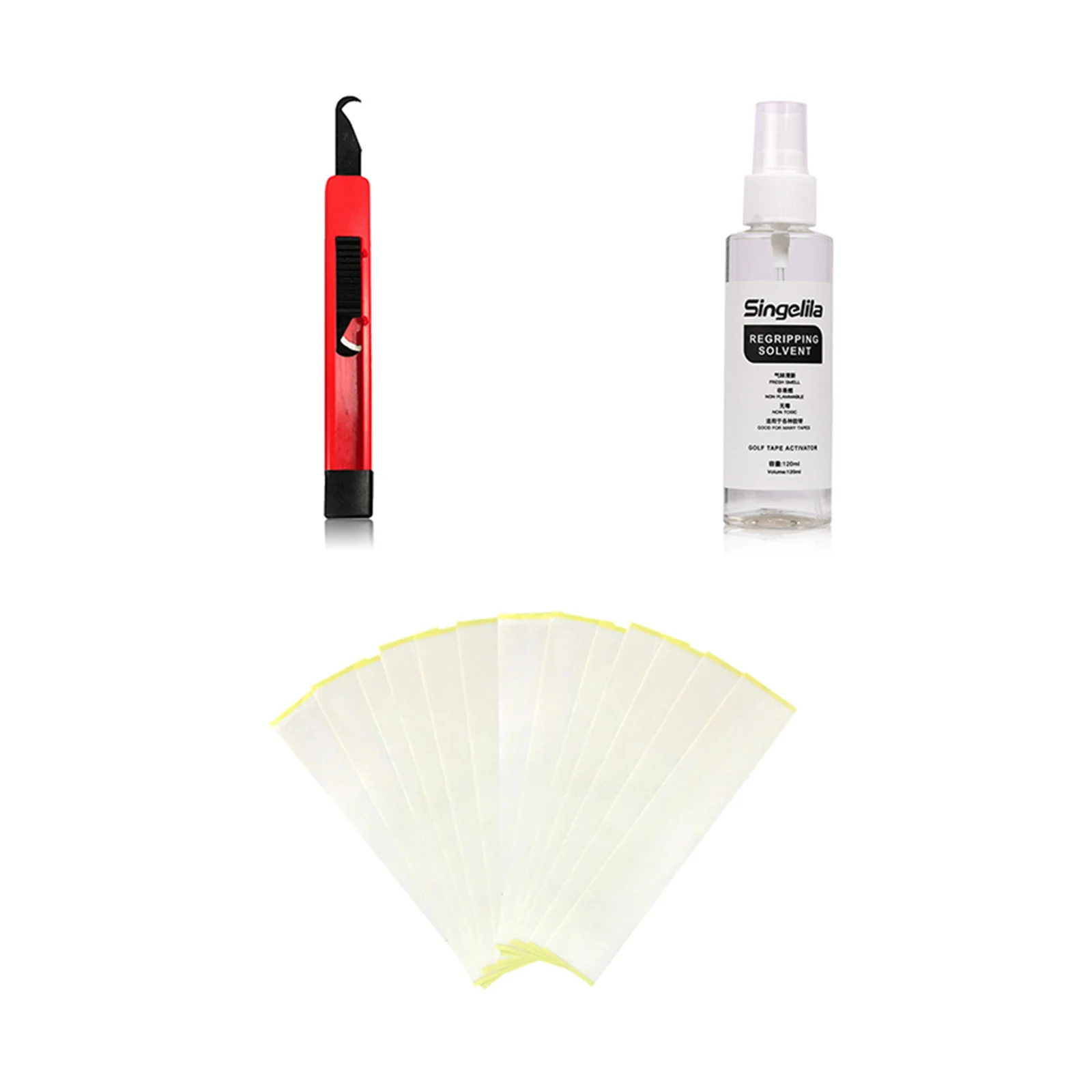 Kit de aderência para taco de golfe, tiras de fita, ferramenta de remoção de aperto de golfe, lâmina de gancho solvente, conjunto de reparo de regripping de golfe, kit de substituição