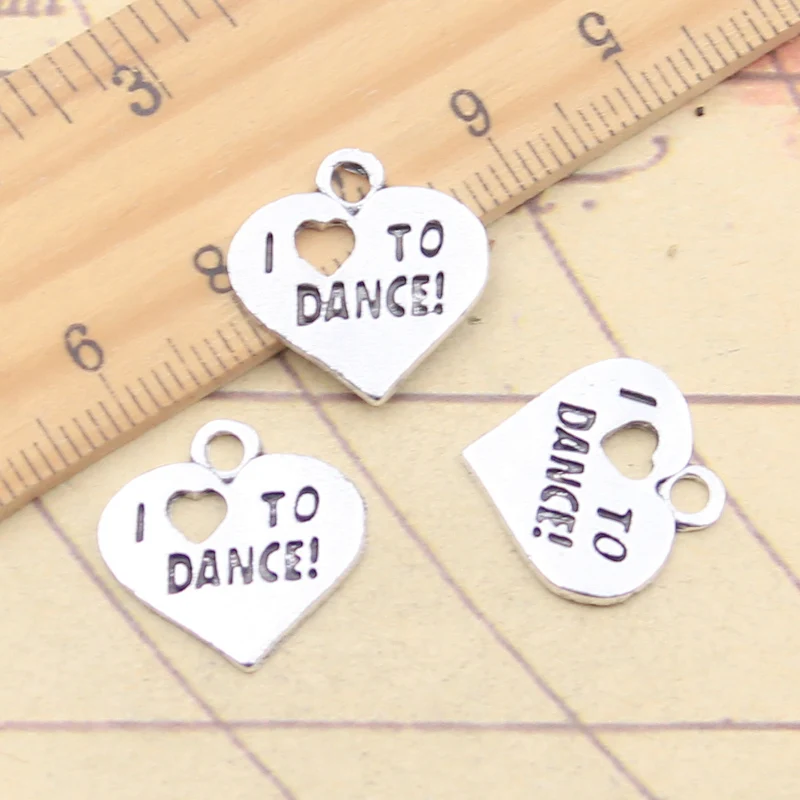 20pcs Charms Heart I Love To Dance 17x17mm Tibetan Silver Color Pendants Antique Jewelry Making DIY Handmade Craft