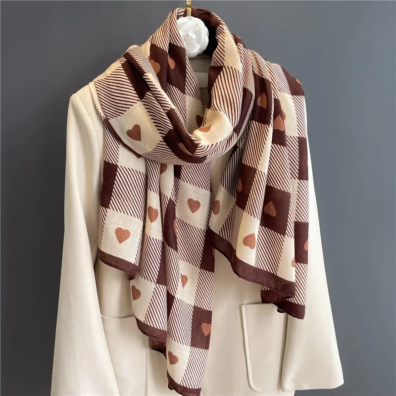 Double Side Imitation Cashmere Scarf Winter Women's Love Heart Plaid Ladies Long Thickened Warm Knitted Scarf Hijab Stole