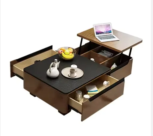 Fire Stone Square Coffee Table Modern Simple Wood Skin Lifting Multi-Functional Storage Coffee Table hot sales