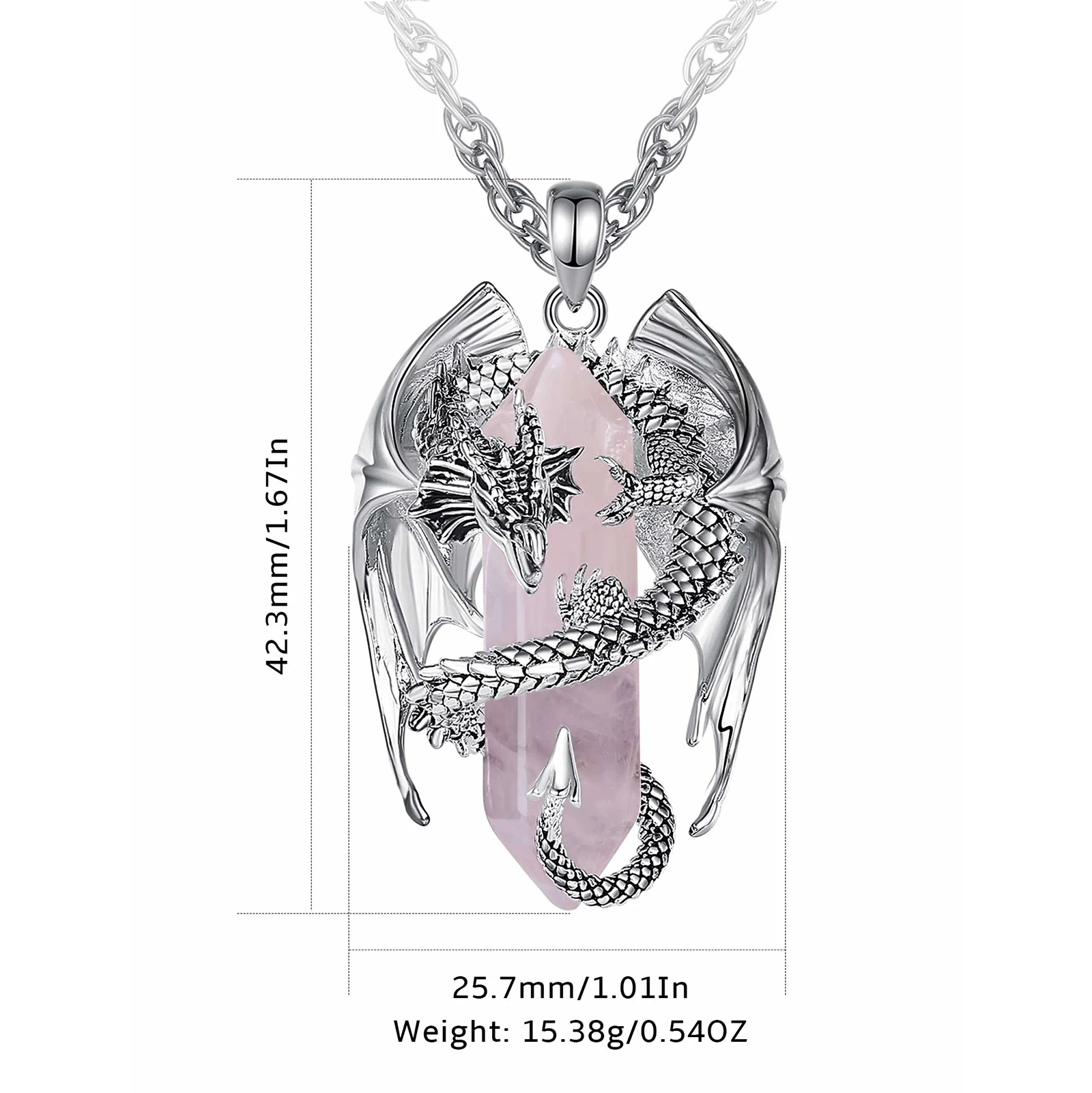 Eudora Dragon Twining Hexagonal Rose Quartz Prismatic Necklace Punk Healing Stone Rose Quartz Pendant Jewelry Gift for Man Women