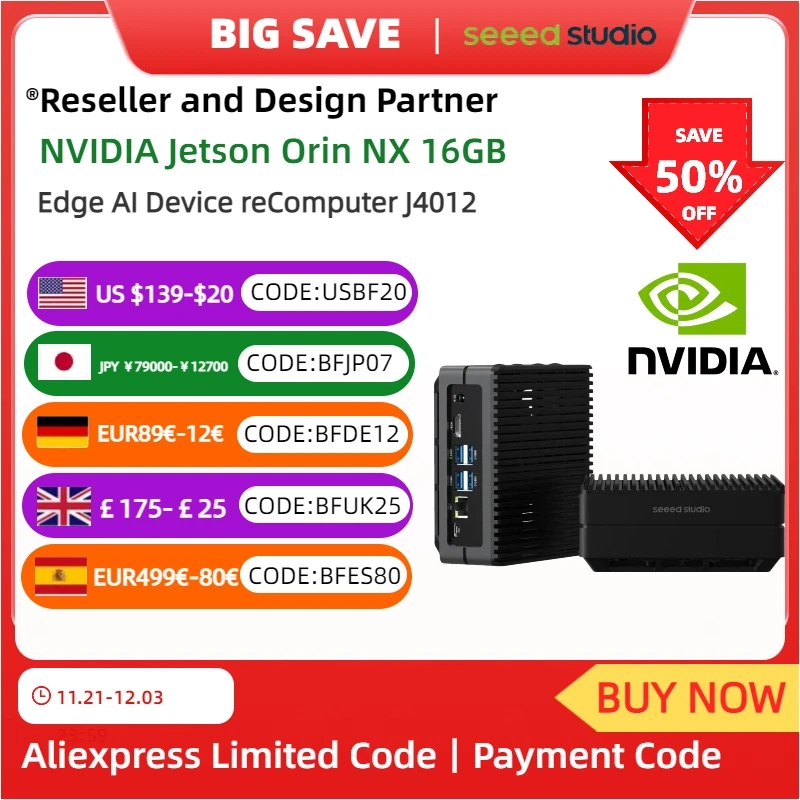 NVIDIA Jetson Orin NX 16GB 8GB, Edge AI Device reComputer J4012 J4011 Kit,4xUSB 3.2,M.2 Key E & Key M Slot,Aluminum case