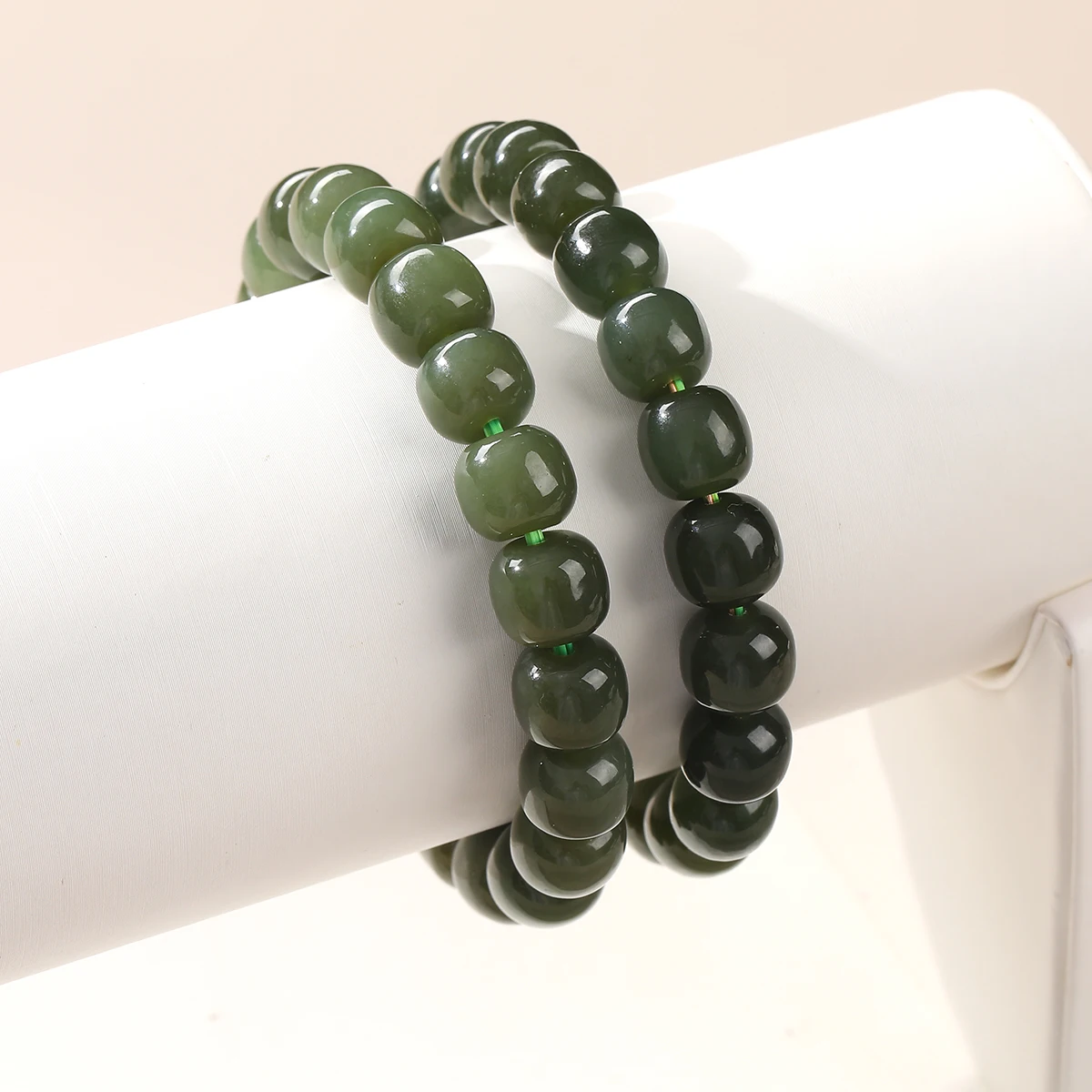 

Natural Stone Dark Hetian Nephrite Jade Vintage Beaded Bracelet for Women Premium Jade Stretch Bracelet for Daily Wear Gifts