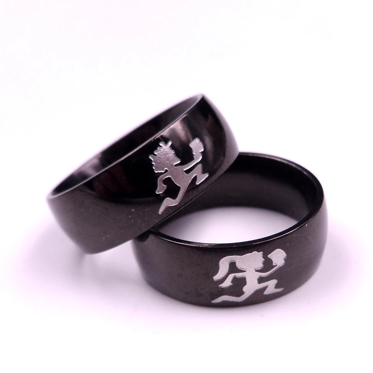 Black Plated Women Mens ICP Hatchetman Ring Stainless Steel Juggalette / Juggalo Rings 8-12#