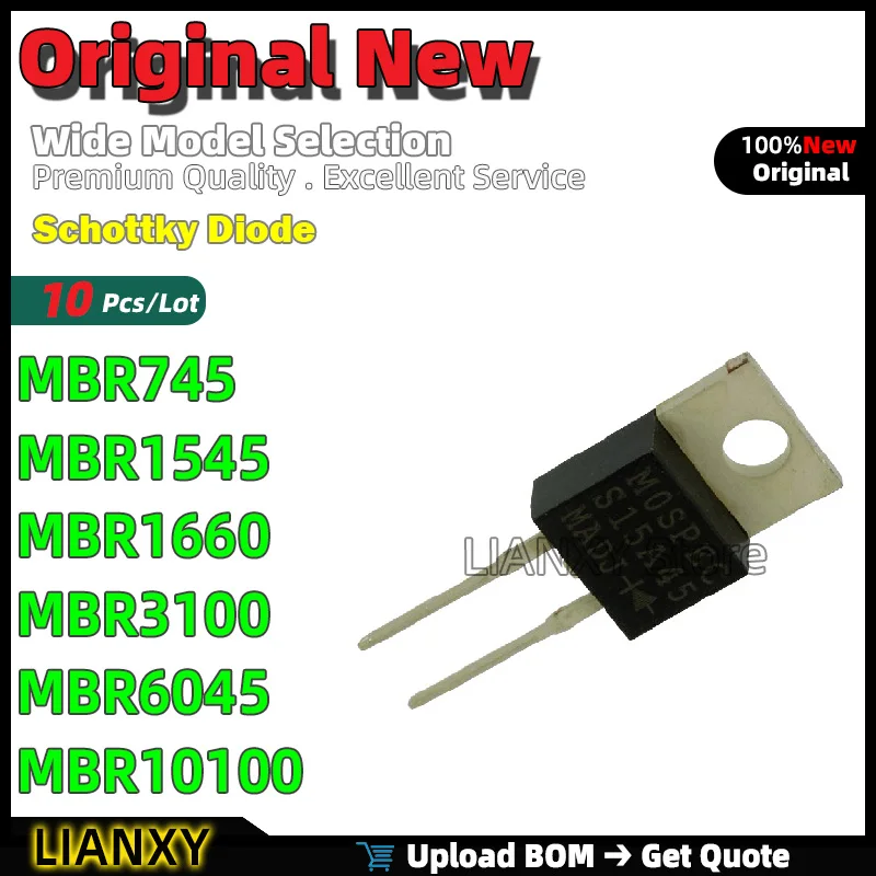 10pcs TO-220-2 MBR745 MBR1545 MBR1660 MBR3100 MBR6045 MBR10100 Schottky Diode New Original