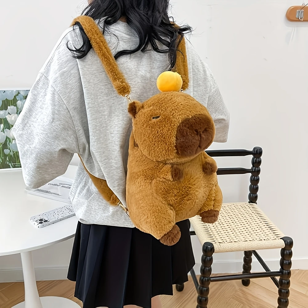 

Плюшевый рюкзак Capybara с оранжевым помпоном, плюшевые игрушки, мягкая капибара, мягкие игрушки, подходит для детей, подарки для девочек и мальчиков