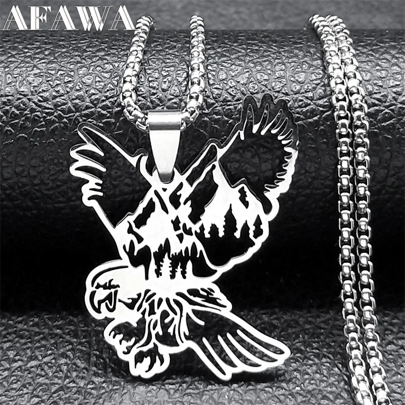 

Creative Flying Eagle Pendant Necklace for Women Men Stainless Steel Silver Color Tree Forest Chain Gift Jewlery collar NS02