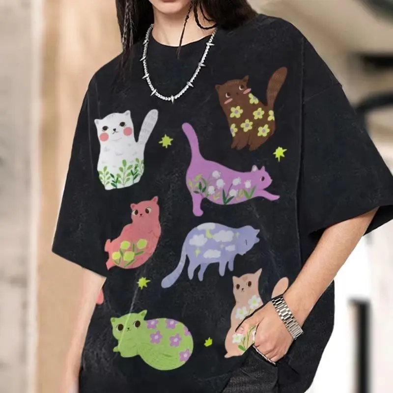 

Женская Винтажная футболка с коротким рукавом и принтом животных