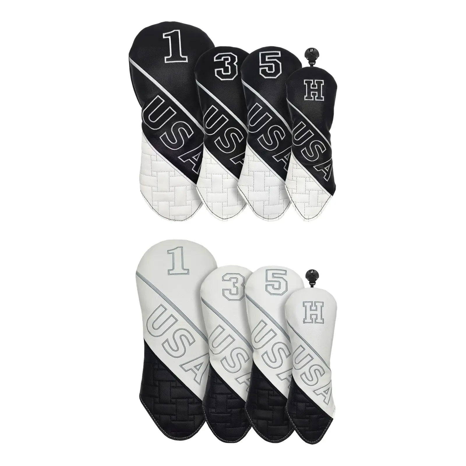 

4 Pieces Golf Club Head Covers Long Neck PU Leather Headcovers Golfer Adults
