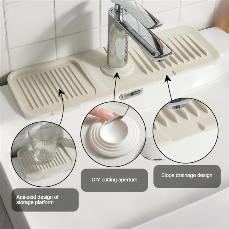 COFA-Silicone Sink Faucet Mat Kitchen Sink Splash Guard Faucet Handle Drip Catcher Tray For Kitchen Bathroom Counter,B Easy To U
