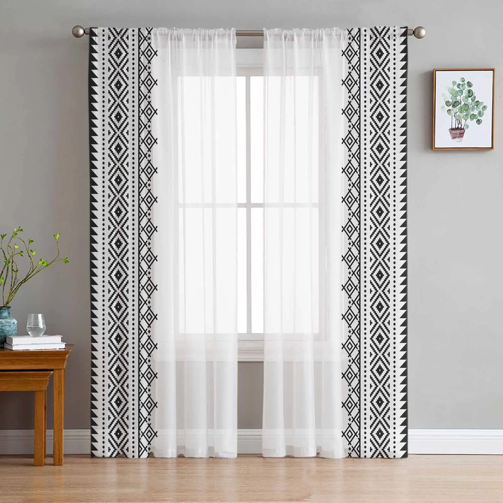 

Vintage Farmhouse Bohemian Texture Sheer Curtains For Living Room Modern Fashion Valance Curtains For Kitchen Tulle Curtains