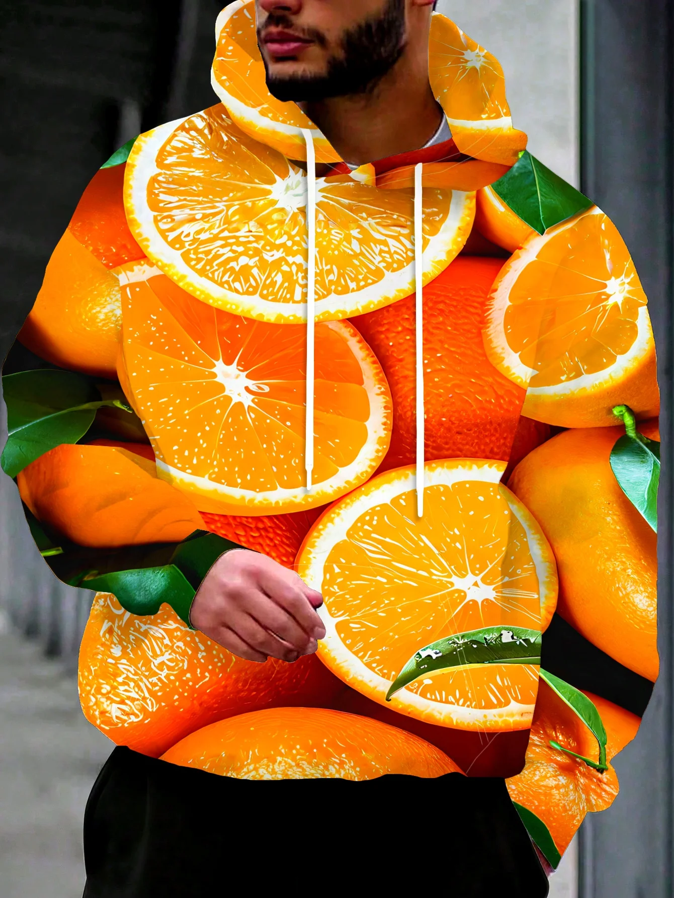 Men Fresh Orange Slice Fruit 3D All Over Print Hoodie Citrus Graphic Casual Long Sleeve Hooded Sweatshirt