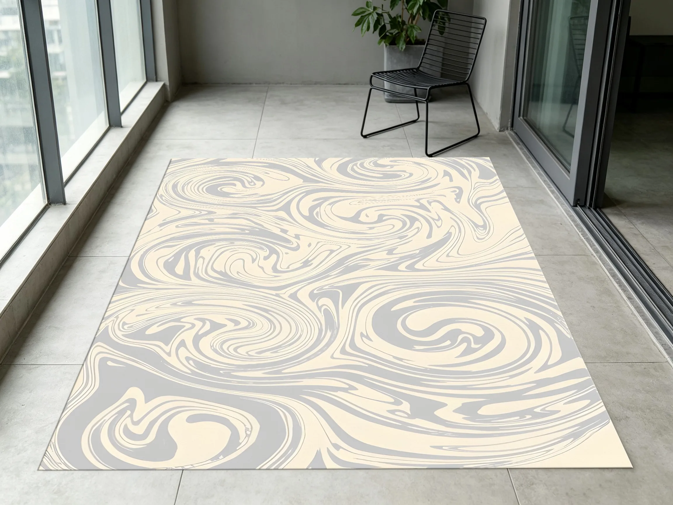 2D Large Carpet Milky Gray Flowing Swirl Minimalist Luxurious Style Living Room Bedroom Home Decor