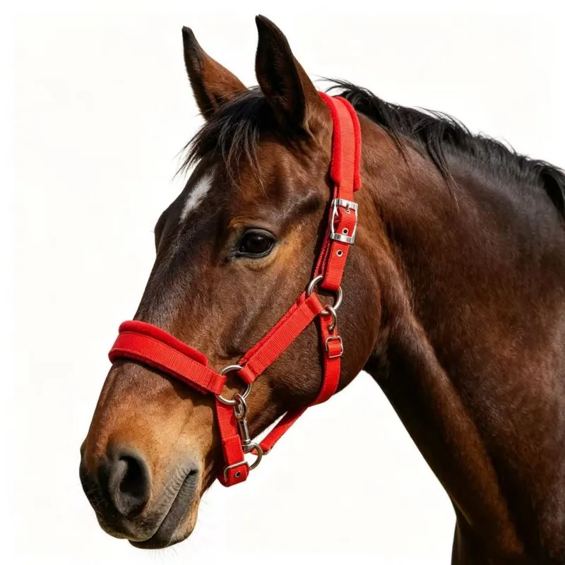 Horse Halter with Metal Eyelets Adjustable Thicken Horse Bridle Nylon Webbing Comfortable Equestrian Headcollar for Horse
