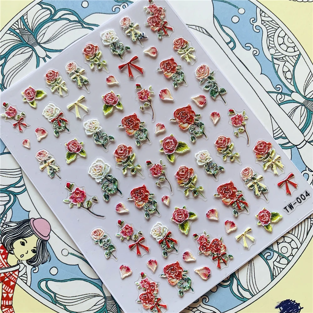 TSC-501  MG-019-2  Red roses DIY 3D Back glue Nail Art Stickers