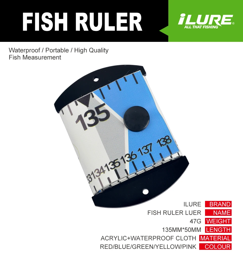 ILURE Wasserdichtes Fischmaßband mit Platte, Farbiges Fischmesslineal 1,35m, Luya Angelzubehör – Detail 1