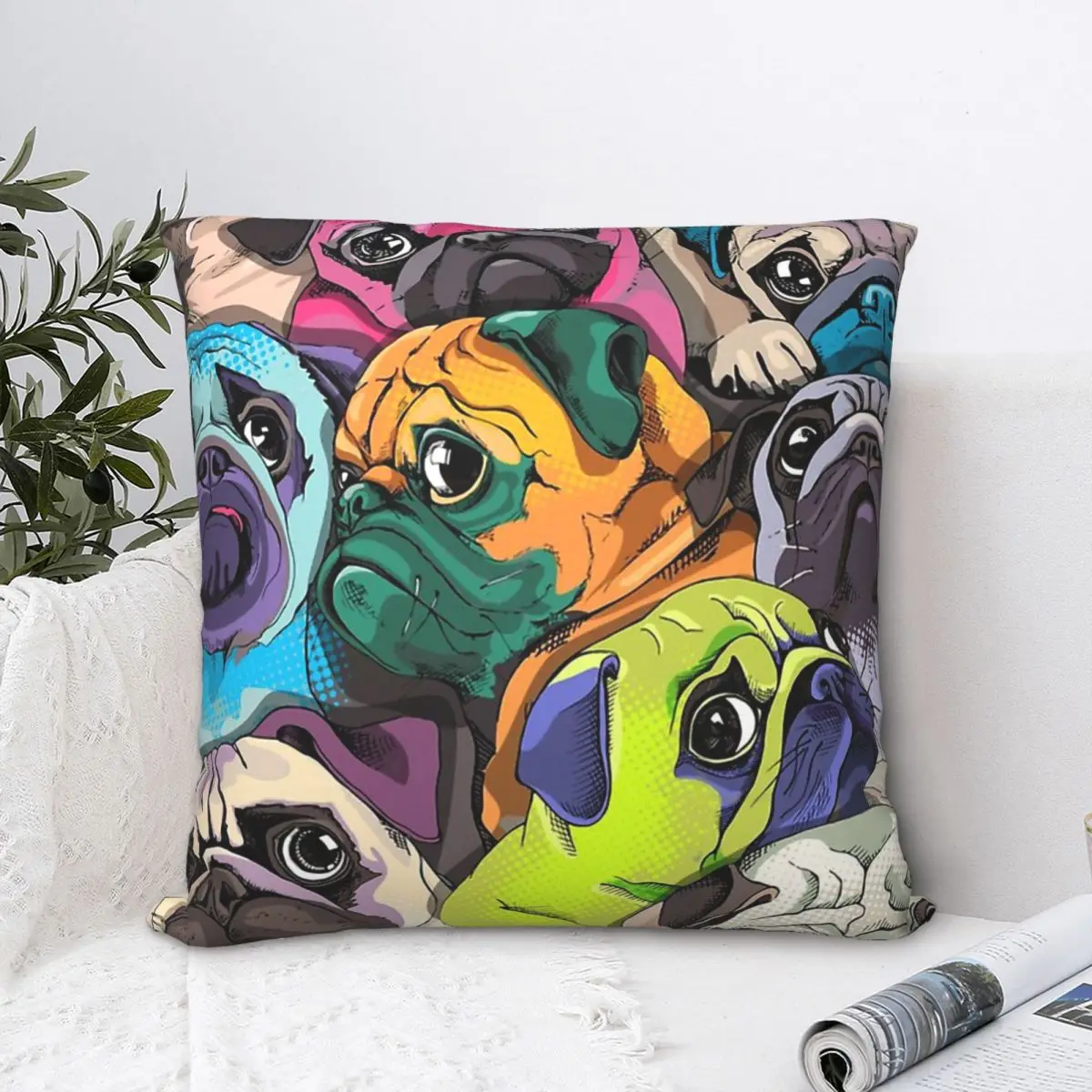 

Portrait Of Many Pugs Pillowcase French Bulldog Backpack Cushion For Garden DIY Printed Office Coussin Covers Decorative