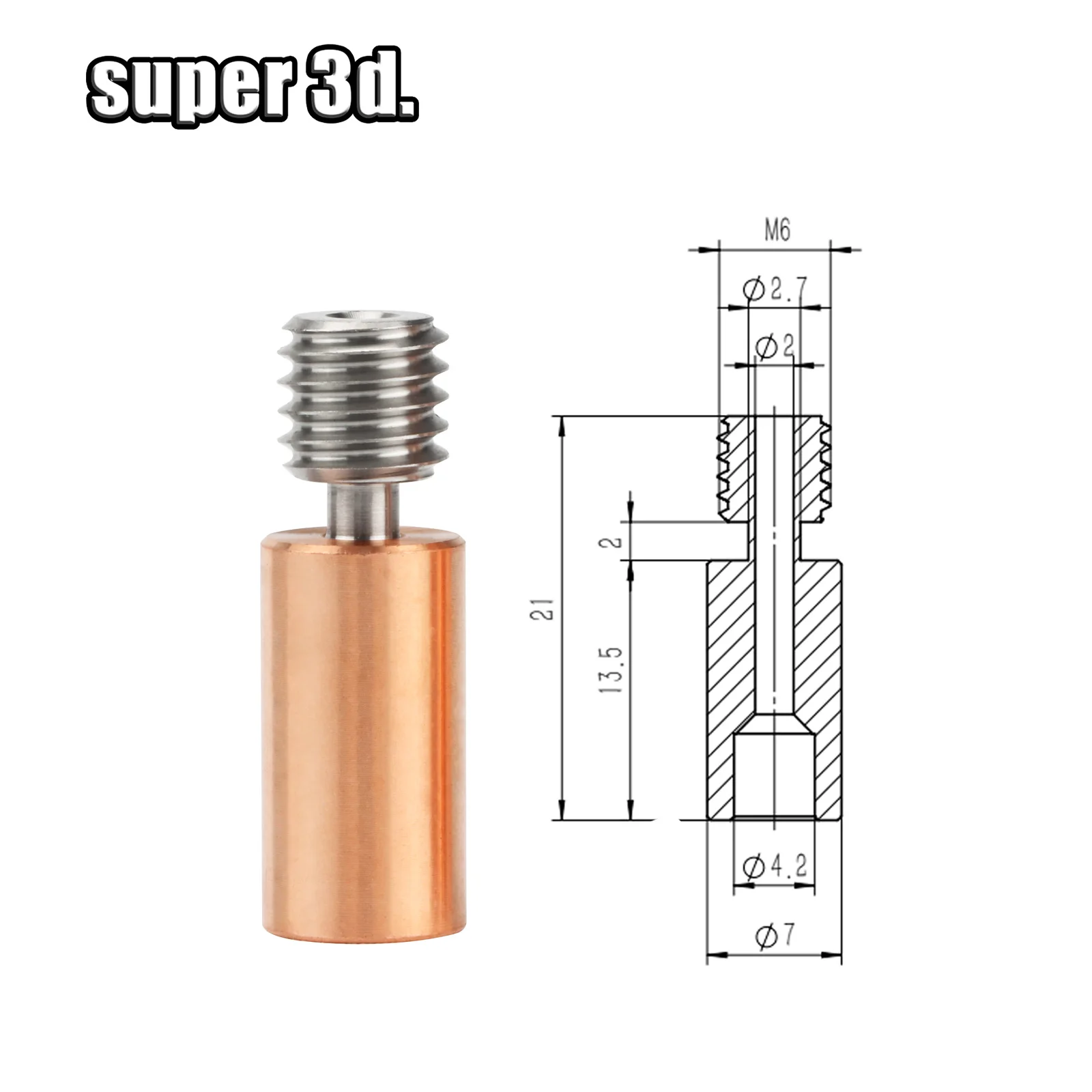 Bi-Metal Throat Heat Break Titanium Alloy TC4 Red Copper All Metal 3D Printer M6 /M7 For 1.75mm E3D  CR10 V6 HOTEND Heated Block