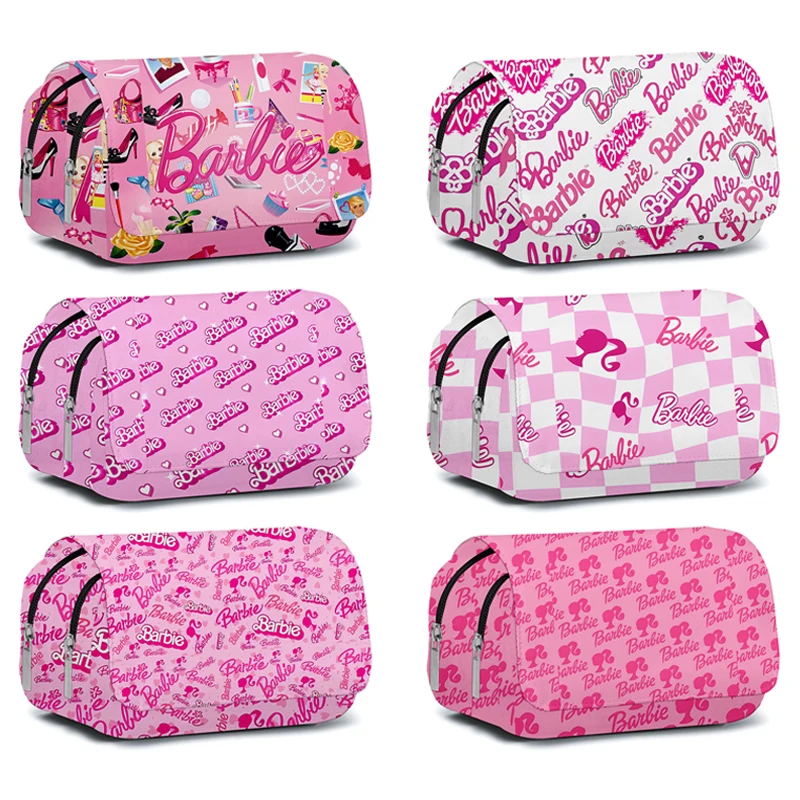 Barbie Pencil Case Cartoon Printed Pencil Bag Fashion Large Capacity Double Layer Pen Bag Kids Girls Student Stationery Supplies