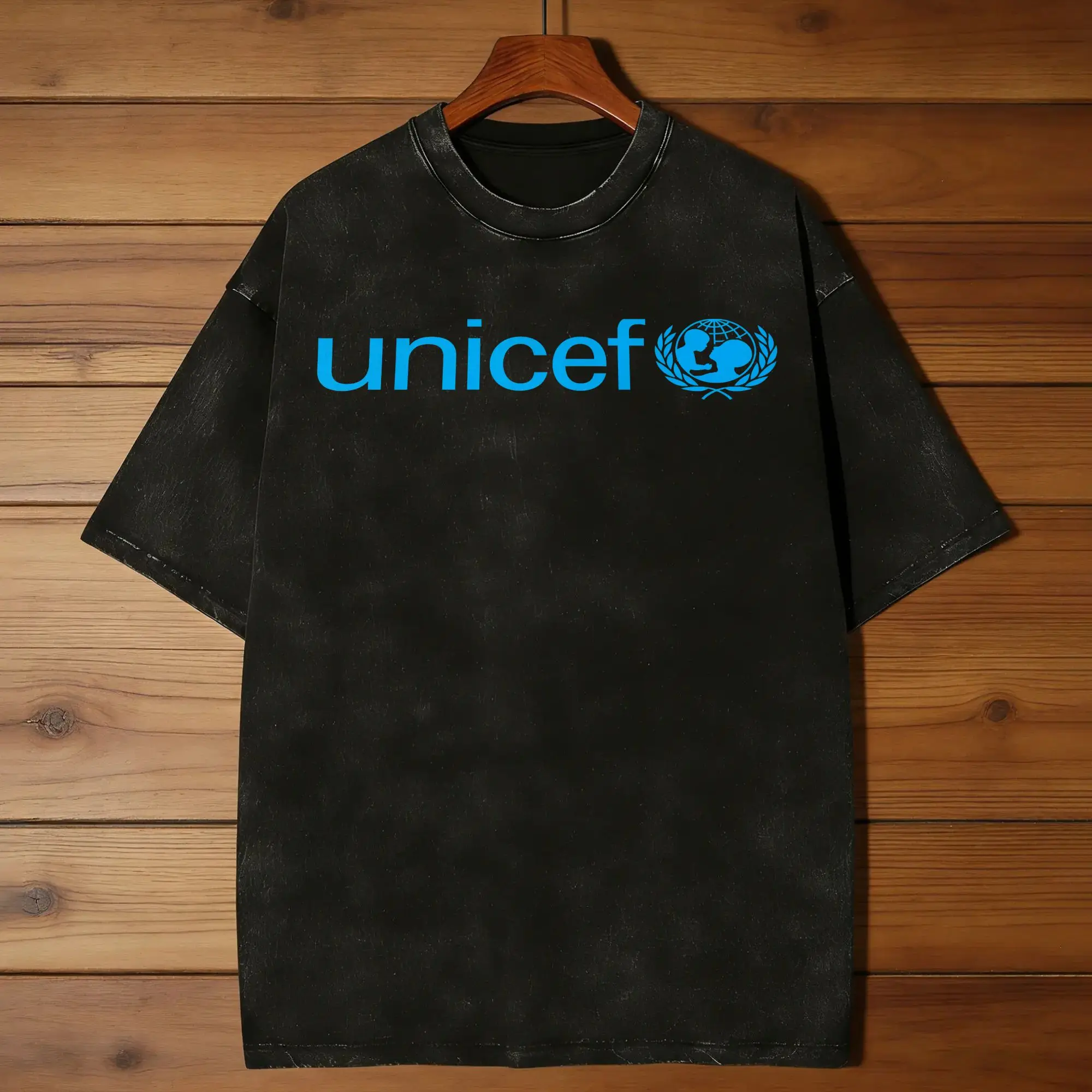 Équipe de bénévoles de la charité Unicef, t-shirts lavés, t-shirts de plage tendance et cool, vêtements classiques en coton ample Y2K, grande taille 2XL