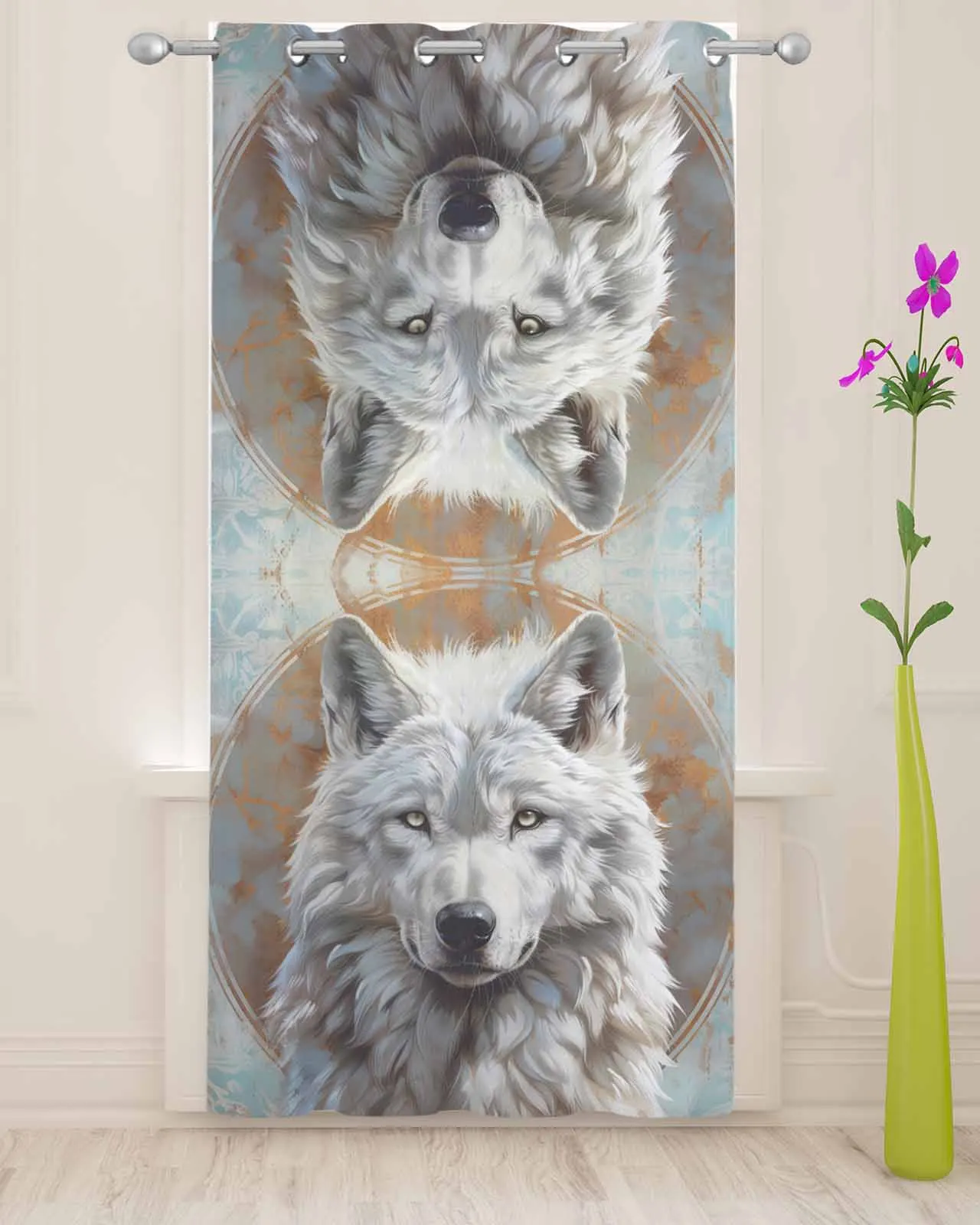 Animal Wolf Ear Glasses Circle Bedroom Voile Curtain Window Treatment Drapes Tulle Curtains for Living Room Sheer Curtains