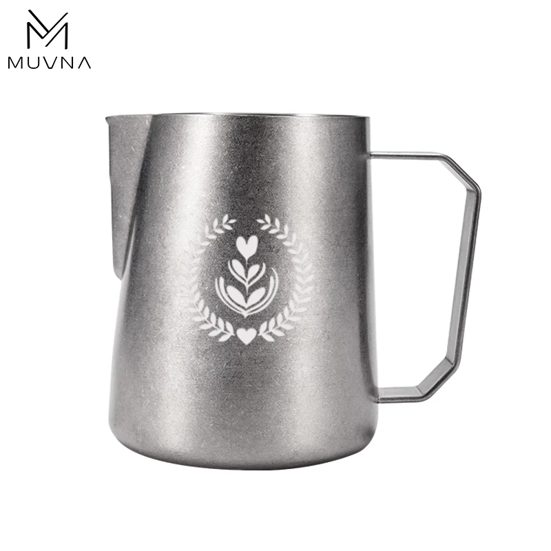 

Muvna 450/600ml Silver spot color Milk Frothing Pitcher for Barista Accessorie Home Kitchen outdoor Milk Pitcher Jug Coffee gift