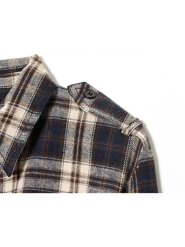 TFMLN レディース シャツ マキシドレス 秋 カジュアル 長袖 ラペル ボタンアップ チェック柄 レトロ スリム ロングドレス ファッション レディース