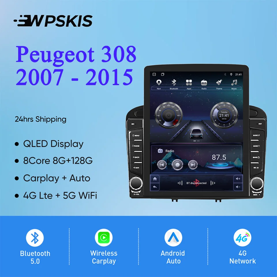 Radio Multimedia para Auto con Android 14, 8G+128G, para Peugeot 308 308S 408 2007-2015, Reproductor de Video, GPS, Navegación, DVD, Unidad Principal, RDS, DAB+