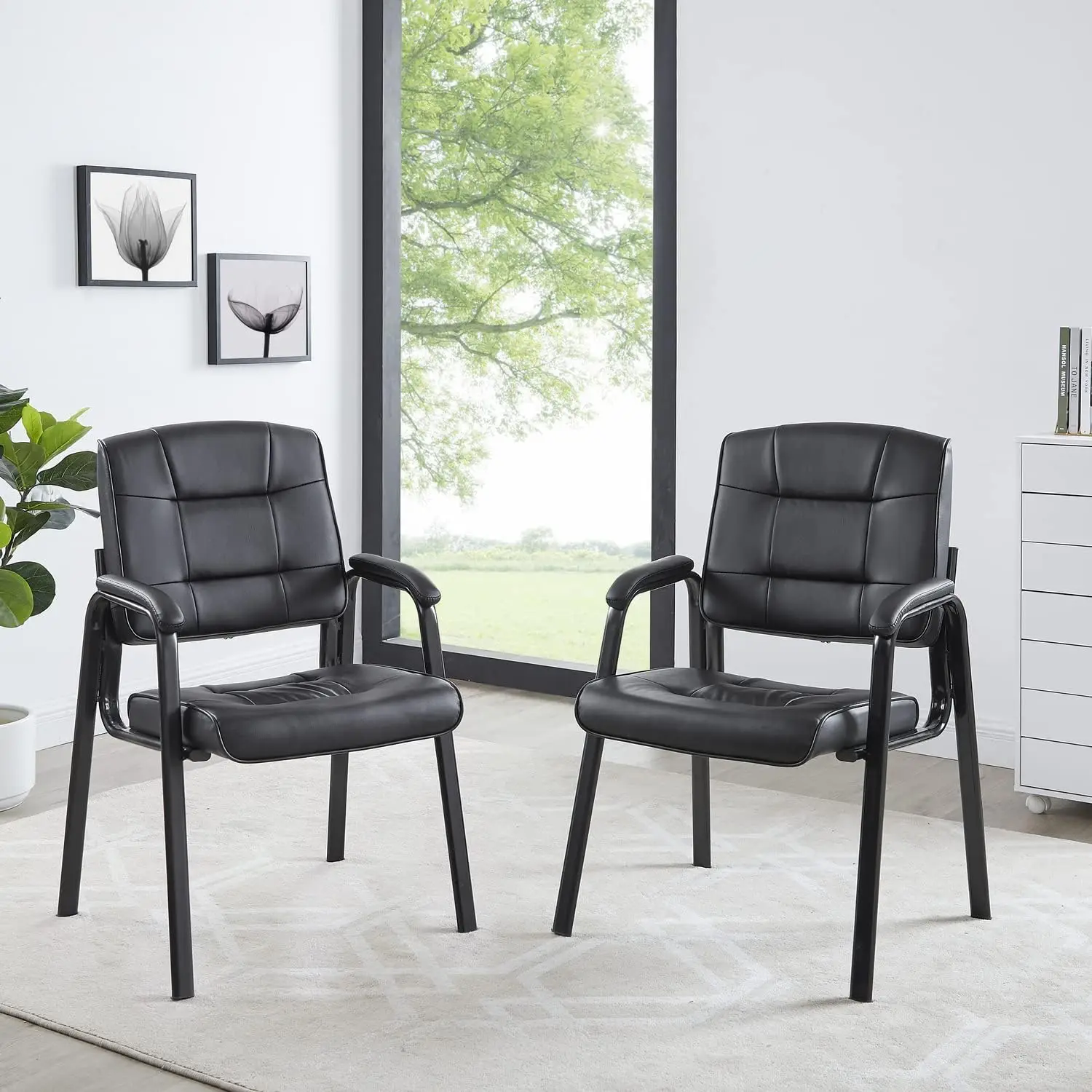 

Waiting Room Chair Set Of 2, Heavy Duty Leather Executive Waiting Room Chairs, Lobby Reception Chairs With Padded Arm Rest,