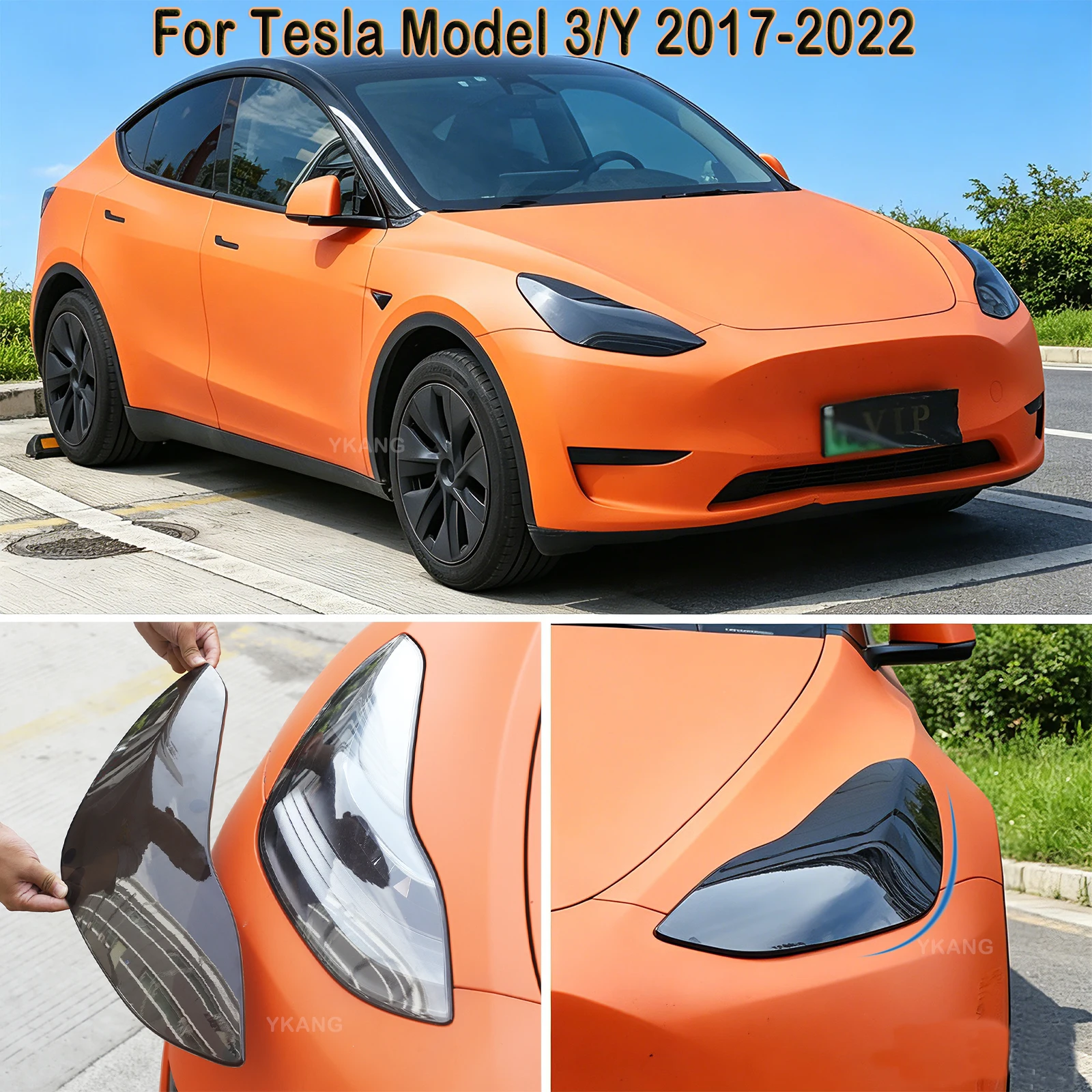 For Tesla Model 3/Y 2017-2022 ABS Blackened headlights blackened shell car headlight protective cover Decoration sticker