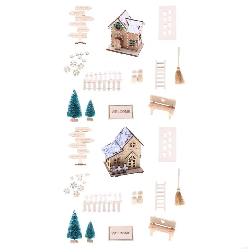 

J2HD Миниатюрный деревянный кукольный домик, рождественский кукольный домик, сборочные комплекты с аксессуарами и безопасным для