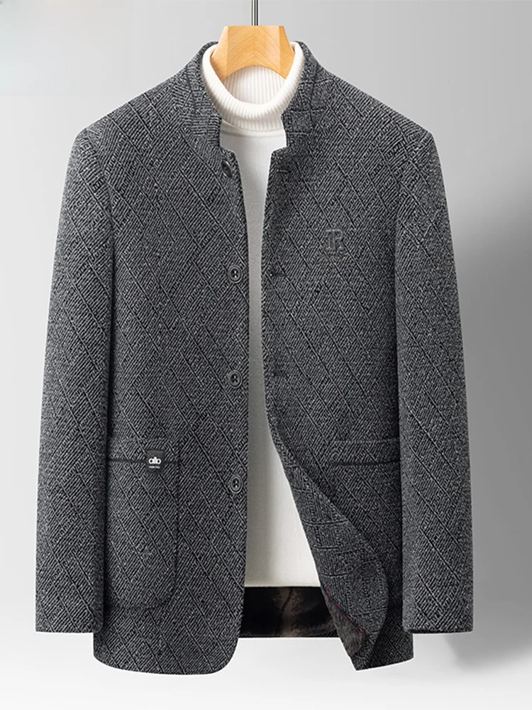 

Мужское шерстяное пальто Thiened с воротником-стойкой, повседневное, из золотистого вельвета, теплая зимняя верхняя одежда, приталенный крой