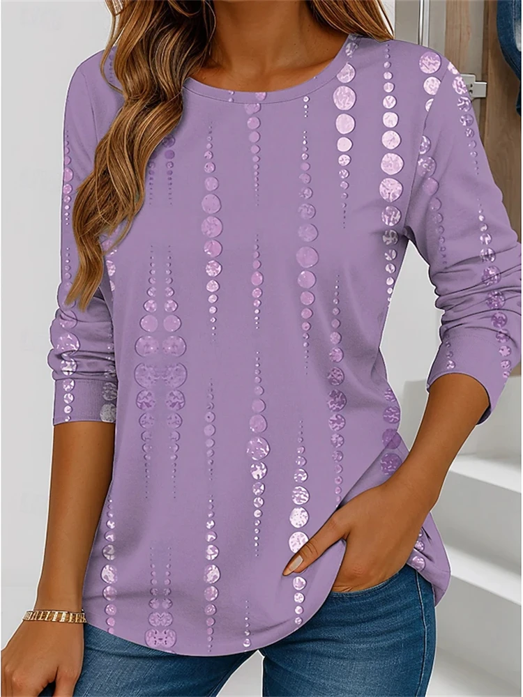 Fall Women's Long-Sleeve Casual T-Shirt with Simple Print and Round Neck Elegant and Professional Perfect for The Workplace