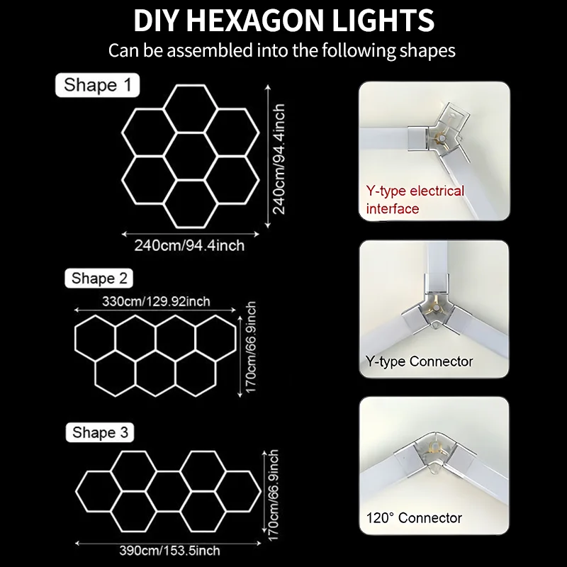 Garagen-Hexagon-LED-Leuchte 50000H Hexagon-LED-Deckenleuchte Superhell 6500K Garagenbeleuchtung für Zuhause, Fitnessraum, Friseursalon, Autodetailing, Bar, Keller, Werkstatt-Deckenbeleuchtung