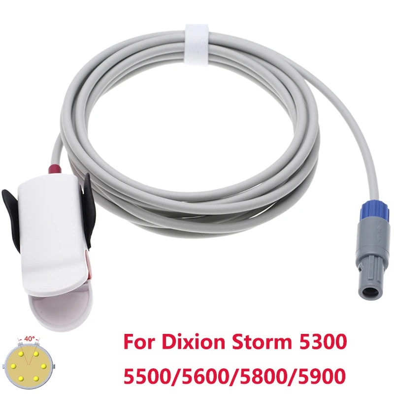 Compatible with Spo2 Sensor of Dixion Storm 5300/5500/5600/5800/5900 Monitor,Finger/Ear/Forehead Oximetry Cable 6 pins 3m.