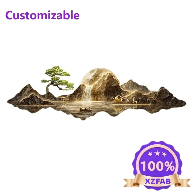 Factory Direct 2026 Flowing water generates wealth, atmospheric high-end landscape paintings, new Chinese sofa background wall p