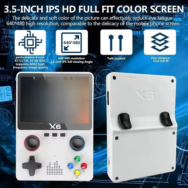 2023 New X6 3.5Inch IPS Screen Handheld Game Player Dual Joystick 11 Simulators GBA Video Game Console for Kids Gifts