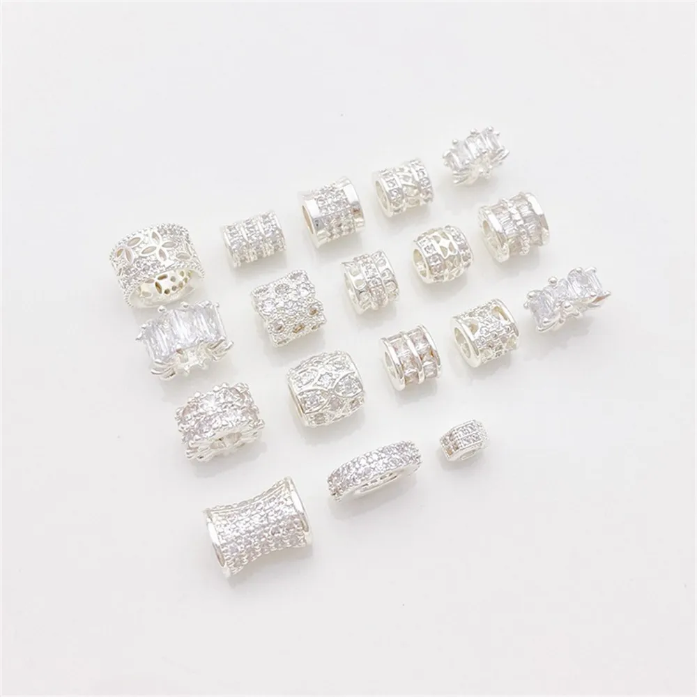 

Thick Silver-plated Color Zircon Gear Snowflake Bead Spacer Bucket Bead Loose Bead DIY Bracelet Necklace Material Accessories