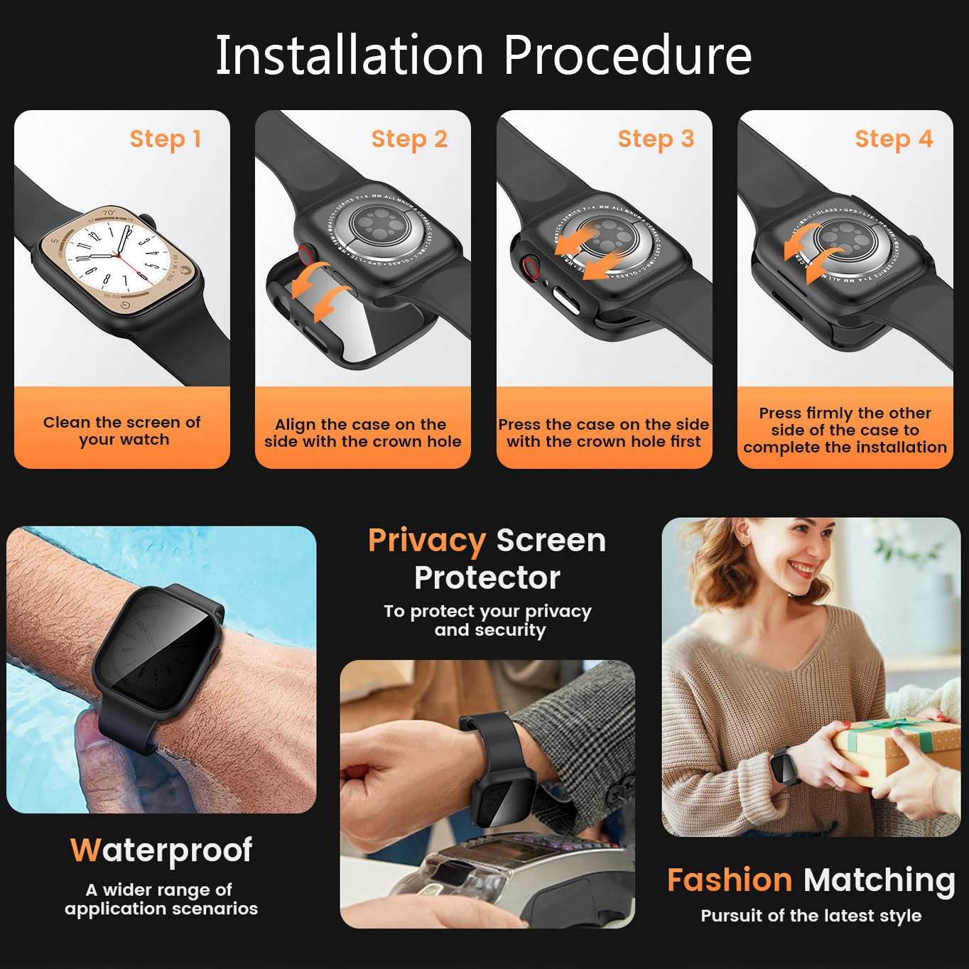 Szkło + pokrowiec na Apple Watch Case Series 9 8 7 6 SE 3 45 mm 41 mm 44 mm 40 mm 42 mm 38 mm Ochraniacz ekranu do Apple iWatch Ultra 49 mm