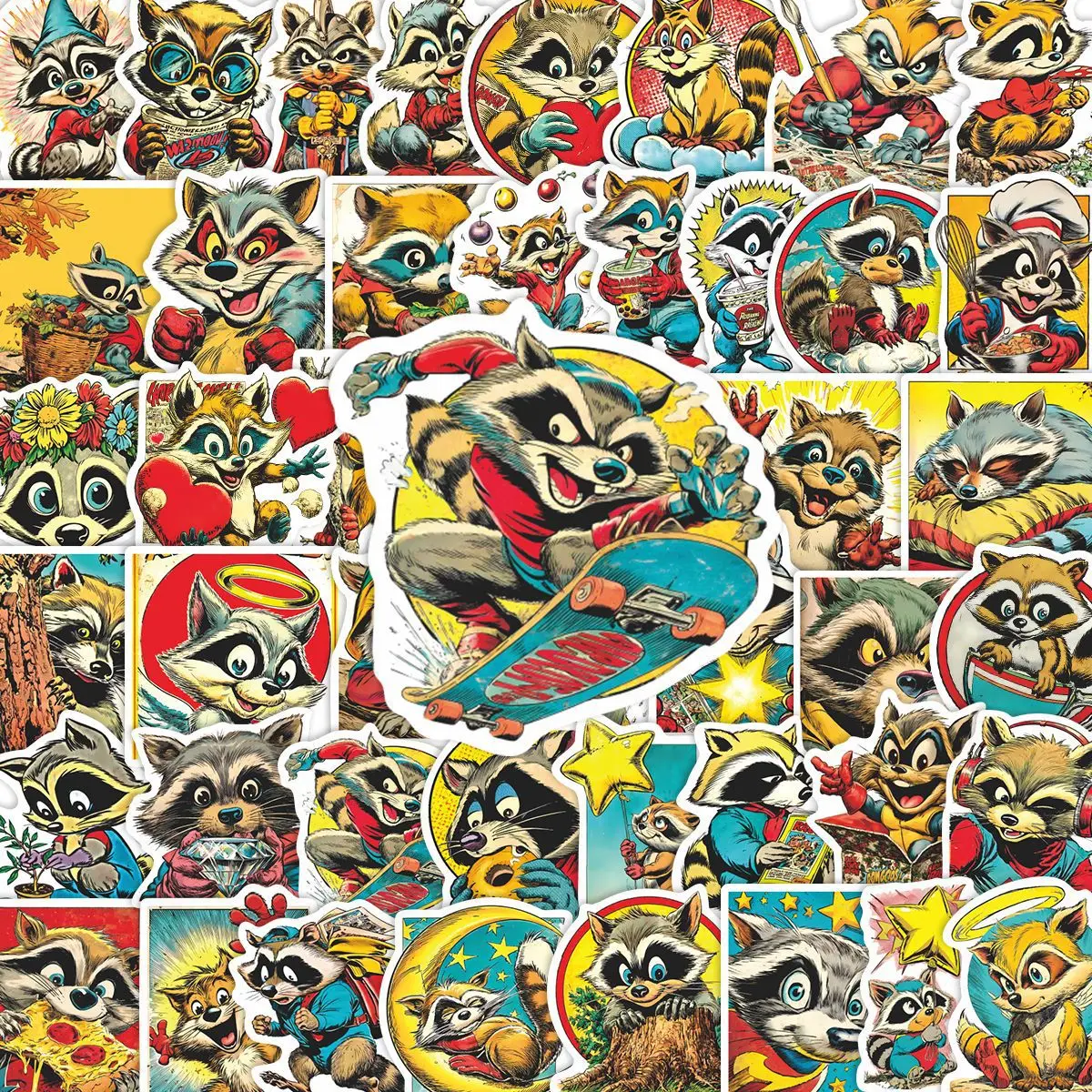 

50Pcs Funny Procyon Lotor Stickers Cartoon Graffiti Stickers Decorative Guitar Notebook Luggage Waterproof DIY Stickers