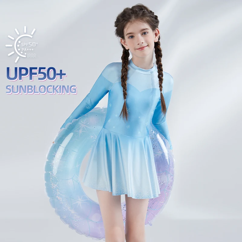 

AquaPlay One Piece Girl Snow Princess Swimsuit with Short Skirt 50+ UV Quick Dry Diving Swimsuit Soft Children Swimsuit